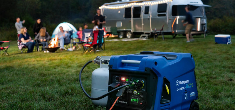 iGen4500 Dual Fuel Portable Inverter Generator at an RV Park Bonfire The iGen4500DF Portable RV Generator at an RV Park Bonfire Party