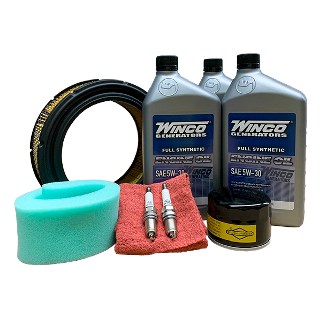 Winco 18kW Maintenance Kit for PSS20 Generators with Vanguard Model 61 35HP Engines - 3 quarts oil, Pre-Air Filter, Air Filter, Oil Filter, 2 Spark Plugs, and Mechanic's Cloth